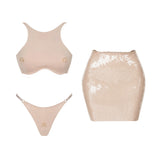 Sexy 3Pcs Swimsuit With Mini Skirt Women Bikini Push Up Swimwear Solid Biquini High Cut Monokini Swim Suit Bathingsuit Beachwear