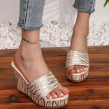 Fashion Stripe Print Thick Bottom Slippers Women New Wedge Chunky Platform Sandals Woman Summer Daily High Heel Slides Female