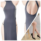 High Slit Cheongsam Uniform Temptation Erotic Nightdress Women Sexy Lingerie Dress+Panties Set Porn Sex Nightie