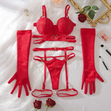 Toucheart Erotic Lingerie Hollow Seductive Shaping Bra Set Gathering Passionate Sexy Luxurious Intimate Underwear Four-piece Set