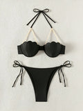 Halter Solid Bikinis 2026 Women Sexy Shell Swimsuit Push Up Pearl Swimwear Female Bathers Bathing Swimming Swim Suit Beachwear