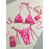 New New Floral Tie-Detail Bikini Sexy Three-Point Women's Swimsuit Sporty Yoga Fitness Fans' Goods Swimsuit Bikini