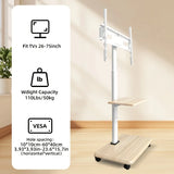 Floor Rolling TV Stand with Wheels, Mobile TV Cart for 26-75 Inch TVs up to 99 lbs, TV Stand with Swivel and Height Adjustment