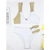Sexy Splicing Asymmetric V Neck Bikini Women Swimwear Female Swimsuit Two-pieces Bikini set Bather Bathing Suit Swim Lady V3435