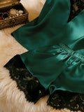 Women's Satin Camisole Shorts Set, Lace Trim Cami Top and Shorts, Silky Spring Summer Sleepwear Loungewear Pajama
