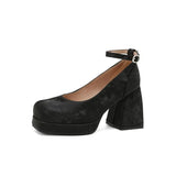 2026 Spring Style Suede Women's Thick-Soled High Heels with Ankle Buckles Women's High Heels Sizes 34 - 48