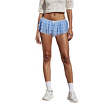 Womens Solid Color Layered Ruffle Bloomers Bow Low Rise Mini Under Shorts for Dresses Summer Clothes
