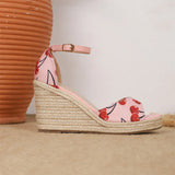 EUR Size 45 Leisure Espadrille Wedge Sandals Women Cherry Summer High Heels Shoes Beach Vacation Platform Ankle Strap Sandals