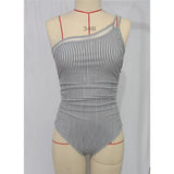 S - XXL Sexy One Shoulder High Cut Leg One Piece Swimsuit Women Swimwear Female Striped Monokini Bather Bathing Suit Swim K7096