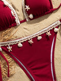 Shell Decoration Halter String Strappy Bikini Women Swimwear Female Swimsuit Two-pieces Bikini Set Ribbed Bathing Suit Swim Lady