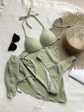 3 Pieces Triangle Bikinis 2026 Solid Swimwear Female Sexy Swimsuit Women & Beach Skirt Bathers Bathing Swimming Swim Suit