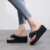 Big Size 42 Fashion Flip Flops For Women Summer Wedges Shoes EVA Sole String Bead Female Indoor Beach Slippers Slip-on Sandals