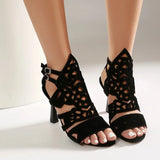 2026 Summer New Women's Black High Heels Made of Suede Leather with Exposed Toes and Thin Heels Suitable for Date Wearing