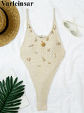 XS - L Scalloped Extreme String Mini Micro Thong One Piece Swimsuit Women Swimwear Female Padded Bather Bathing Suit Swim V7805