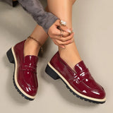 Patent Leather Thick Heels Loafers Women Spring New Mixed Color Med Heel Office Pumps Woman Plus Size 43 Slip On Single Shoes