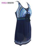 DEKA Vintage Deep V Swimwear Women Plus Size Bikini One Piece Swimsuit with Skirt Female Swim Dress Bather Beach Suit Large Size