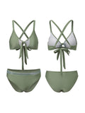 Women 2 Piece Bikini Set Fashion Solid Color Sleeveless Tie up Front Bra and Low Waist Briefs Summer Holiday Bathing Suit