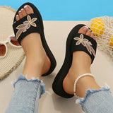 Gold Crystal Wedge Heel Slippers Women Plus Size 42 Thick Platform Sandals Woman 2026 Summer Lightweight Non Slip Beach Slides
