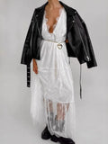 Sexy Deep V-neck Sleeveless Lace Dress Streetwear Women 2026 Backless Tunics A-line Party Dresses Long Maxi Robe Black White