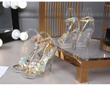 PVC Transparent Crystal Sandals Women Gold Silver Wedding Holographic Summer Jelly Shoes Ladies Thin High Heels Sandalias Mujer