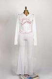 2026 New Women Ins Fashion Solid Color Sexy Straight Shoulder Contrast Stitch Long Sleeve 2 Piece Outfit