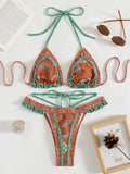 Floral Printed Halter Ruffled Frilled Bikini Women Swimwear Female Swimsuit Two-pieces Bikini set Thong Bathing Suit Swim Lady