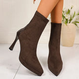 Sexy Pointed Toe Thin High Heels Boots Women Fashion Back Zipper Platform Ankle Boots Woman Super High Heeled Short Booties 42