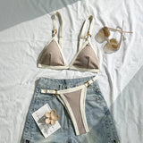 Splicing Ribbed High Cut Ring Mini Micro Bikini Women Swimwear Female Swimsuit Two-pieces Bikini Set Bathing Suit Swim Beachwear