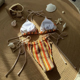DEKA Tie-Up Bikini Set Bathing Suit Beachwear Women Sexy Swimsuits Halter Swimwear Padded Bra Thong Bottoms Female Bikin