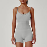 Solid Color Cross Back One Piece Yoga Shorts - Comfortable Cropped Yoga Jumpsuit for Women