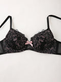 Floral Lace Push Up Women Bra Sexy Deep V Breathable Mesh Everyday Lingerie Thin Cup Adjustable Straps Underwire Bra