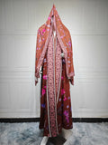 Modest Abaya Printed Open Abaya Lightweight Long Sleeve Abaya Two Piece Headscarf Kaftan Dubai Muslim Set Women Hijab Gown