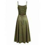 Australian Women's Back-cross-strap Hollow-out Camisole Dress With Chest Pleats Slim-fit Waist And Long Skirt Pure Desire ZJBL