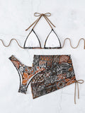3 Pieces Triangle Halter Bikini 2026 Women & Beach Skirt Swimwear Female Printed Swimsuit Bathers Bathing Swimming Swim Suit