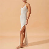 V Neck Sleeveless Hollow Out Crochet Knitted Tunic Beach Cover Up Cover-ups Beach Dress Beach Wear Beachwear Female Women V7212