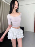 Sweet And Spicy Ballet F-length Skirt With Elastic Waist And Lace Hem Flared Cake-aped Ort Skirt For Young Women 8PO5