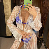S - XL Sexy Sheer Crochet Lace Tunic Beach Cover Up Beach Cover-ups Long Beach Dress Beach Wear Beachwear Female Women V1318
