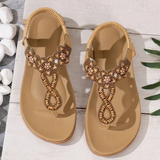 Bohemian Style Flowers Decor Flats Sandals Women Summer 2025 Clip Toe Non Slip Beach Sandalias Mujer Plus Size Slip On Sandles