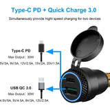 Motorcycle Waterproof Charger 30W QC3.0 USB C-type PD Power Adapter Hella DIN Plug Socket Quick Charger for BMW Ducati Triumph