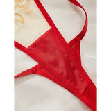 Toucheart 4-Piece Sexy Set See-Through Embroidered Mesh Sexy Underwear For Women Lace Contrast Color Garters Underwear Set New