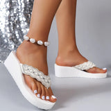 2025 Women Beach Flip Flops Summer Wedges Shoes Bling Rhinestone Soft EVA Girls Home Street Slippers Mid-heel Fashion Sandals