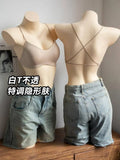 Japanese Style Strapless Bra Halter Top for Women with Push Up Pads Backless Cross Back One Piece Bandeau Comfortable Seamless