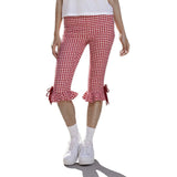 Women Flared Leggings Capri Pants Casual Fashion Plaid Print Cute Bow Crop Bell Bottoms Trendy Bootcut Trousers
