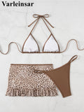 With Leopard Printed Skirt Halter Bikini Female Swimsuit Women Swimwear Three-Pieces Bikini Set Bather Bathing Suit Swim V8325