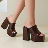Sexy High Heels Women Slippers Platform 2026 Summer Slides Mules Shoes Leather Black White Red Sandals Large Size Brand