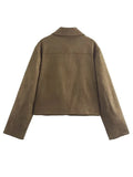 Foridol Casual Brown Jacket Women Autumn Winter Loose Short Buttons Coat Suede New Fashion Jacket Femme Veste