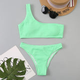 One Shoulder Bikinis 2026 Women Sexy Swimwear Female Brazilian Swimsuit Solid Beachwear Bathers Bathing Swimming Swim Suit