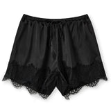 Summer Women's Casual Solid Satin Shorts Loose Fit Stylish Lace Trim Mid Rise Drawstring Shorts Lace Trim Lounge Bottoms