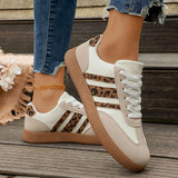 Plus Size 43 Leopard Print Flats Women Fashion Striped Lace Up Platform Sneakers Women Comfy Anti Slip Soft Sole Sport Shoes