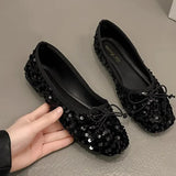 Fashion Silver Bling Low Top Single Shoes for Women New Low Heels Bow-Knot Single Shoes Ladies Hot Sale Plu Size Shoes Mujer